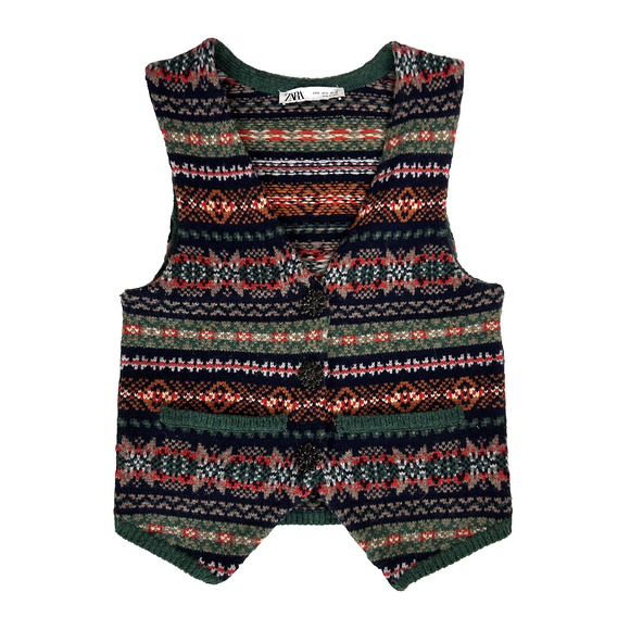 Zara Christmas Sweater Vest Womens Small Fair Isle Knit Festive Holiday Cottage - Picture 1 of 6